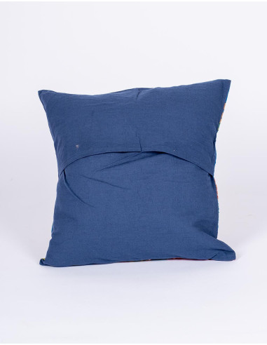 Housse de coussin bleue en coton à fleurs