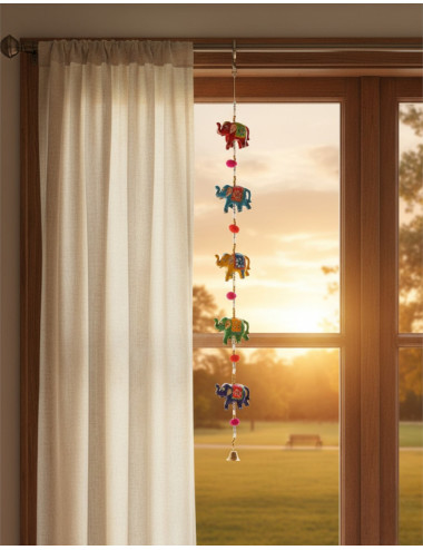 Decorative ceramic elephant pendant with pom-poms