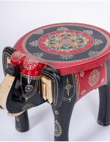Handmade black and red bench with elephant head