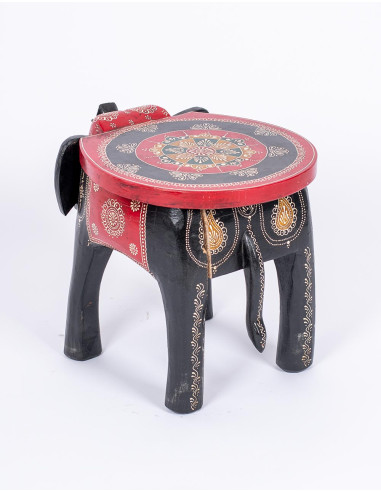 Handmade black and red bench with elephant head