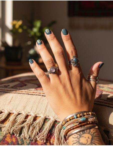 Bague en argent faite main avec pierre minérale