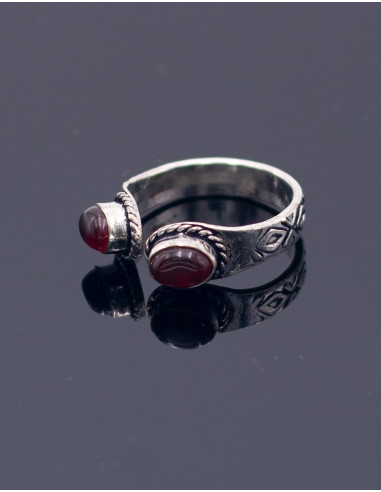 Handmade open ring with two mineral stones –...