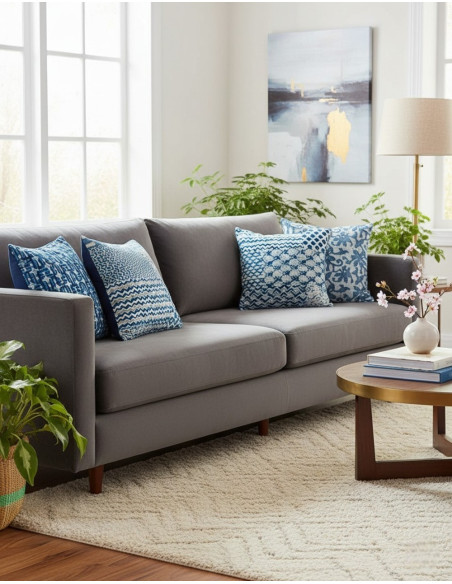 Blau-weißer Kissenbezug – Handgefertigte ethnische Dekoration