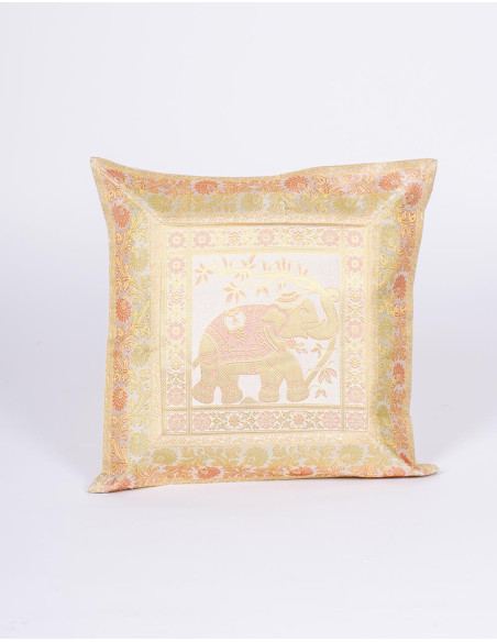 White cushion cover with elephant – Indian ethnic decoration