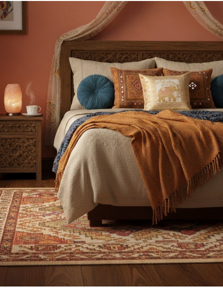 Housse de coussin blanche à motif éléphant – Décoration ethnique indienne