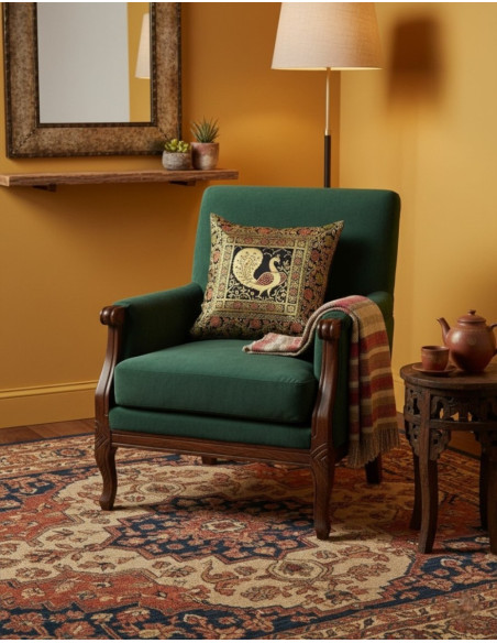 Black cushion cover with bird – Handmade ethnic decoration