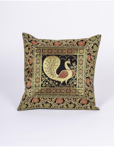 Housse de coussin noire à motif oiseau –...