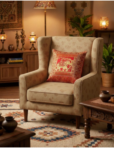 Housse de coussin rouge à motif éléphant –...
