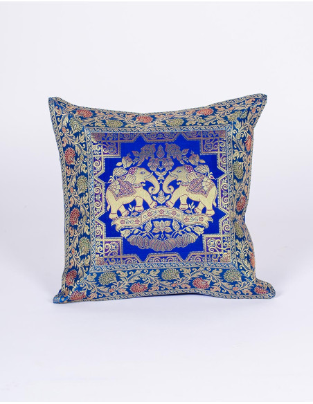 Blue cushion cover with elephants – Indian ethnic decoration