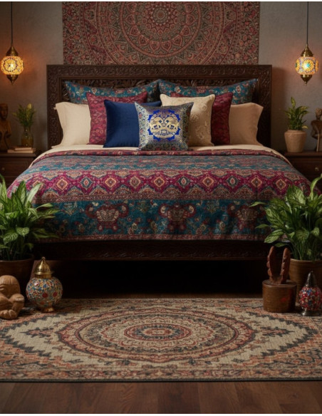 Housse de coussin bleue à motifs d'éléphants – Décoration ethnique indienne