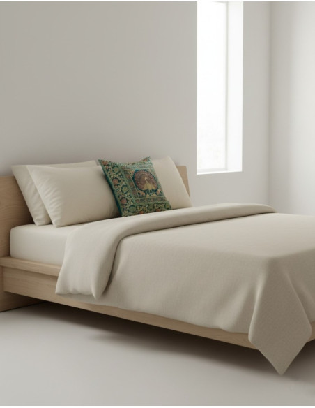 Fodera per cuscino verde con pavone – decorazione etnica indiana