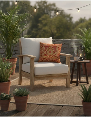 Burgundy cushion cover with decorative birds –...