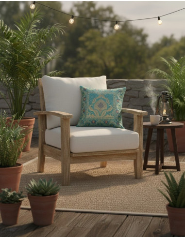 Housse de coussin turquoise à motifs d'oiseaux...