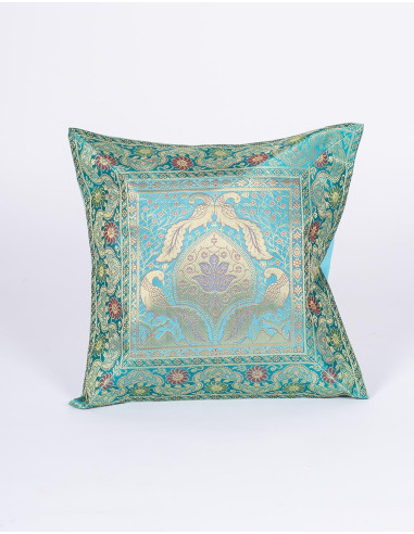 Housse de coussin turquoise à motifs d'oiseaux...