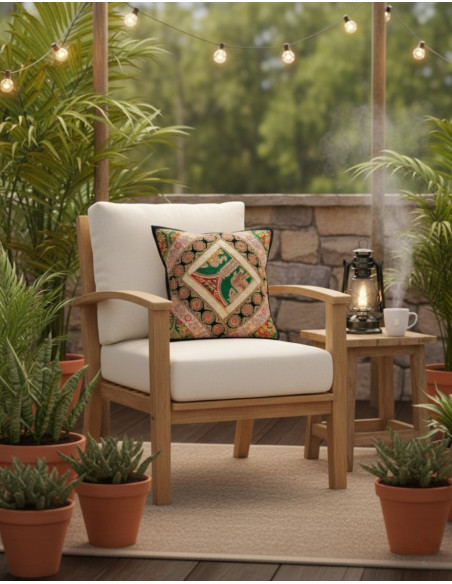 Cuscino nero indiano ricamato 40x40 cm – Fodera etnica unica