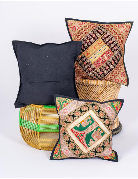 Black Indian Embroidered Cushion 40x40 – Unique Ethnic Cover