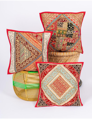 Coussin brodé indien rouge 40x40 – Housse...