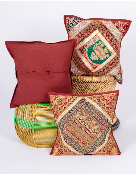 Terracotta Cushion with Indian Hand Embroidery 40x40 – Unique Ethnic Cover