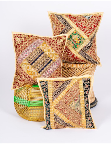 Beige Cushion with Indian Hand Embroidery 40x40...