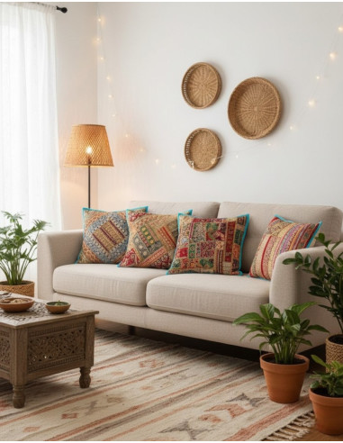 Light Blue Cushion with Indian Hand Embroidery...