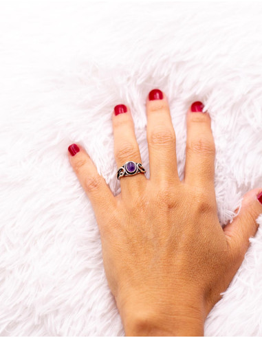 Bague indienne artisanale en argent avec pierre...
