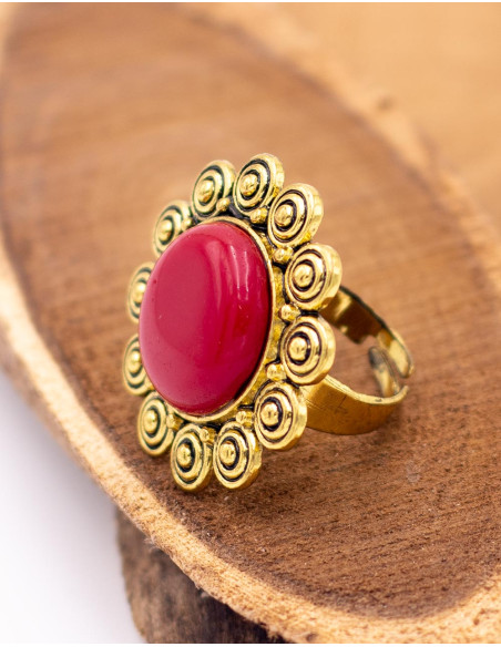 Handgefertigter indischer Goldring mit großem Stein – Einzigartiger ethnischer Schmuck