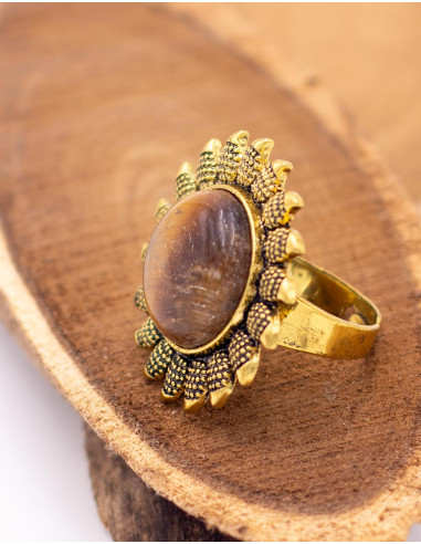 Anello indiano in oro fatto a mano con grande...