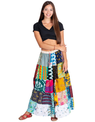 Long Patchwork Indian Cotton Skirt – Ethnic...