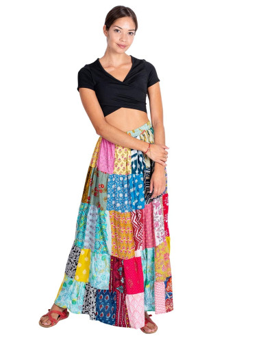 Langer Patchwork-Rock aus indischer Baumwolle –...