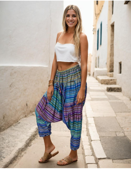 Pantalon afghan unisexe multicolore – Style bohème ethnique indien