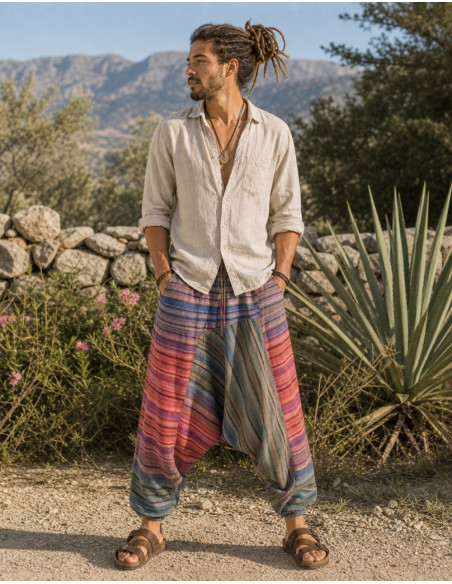 Calças afegãs unissex multicoloridas – estilo étnico indiano boho