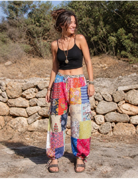Calças Harem Indianas Patchwork – Unissex, Feitas à Mão em Algodão