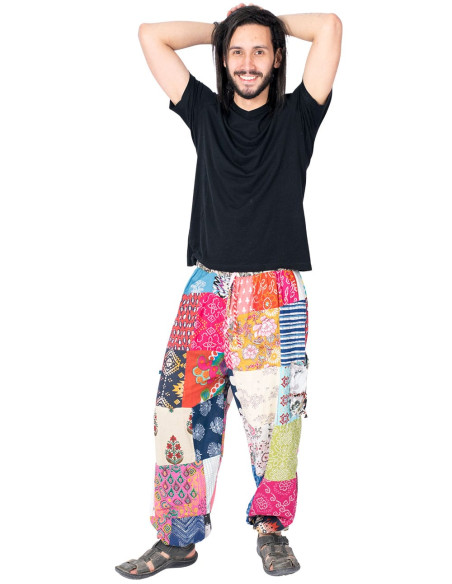 Pantalon harem patchwork indien – Unisexe en coton fait main