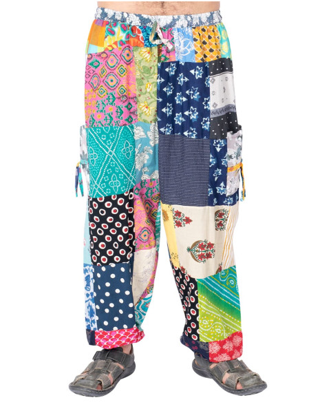 Pantalon harem patchwork indien – Unisexe en coton fait main
