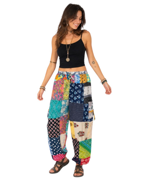 Pantalon harem patchwork indien – Unisexe en coton fait main