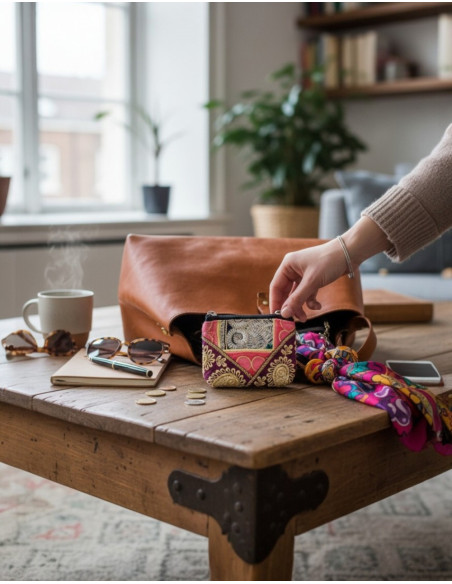 Porte-monnaie patchwork indien fait main – Design ethnique unique