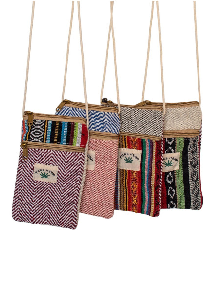 Piccola borsa a tracolla in canapa per cellulare – Stile etnico boho