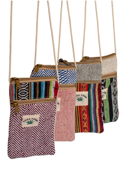 Small Hemp Crossbody Bag for Mobile Phone – Ethnic Boho Style