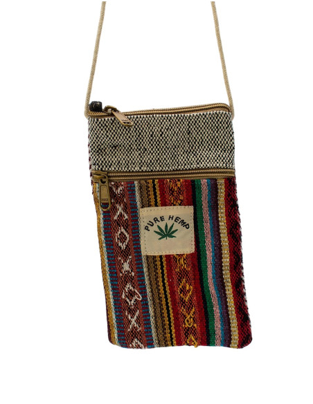 Bolsa transversal pequena de cânhamo para celular – estilo étnico boho