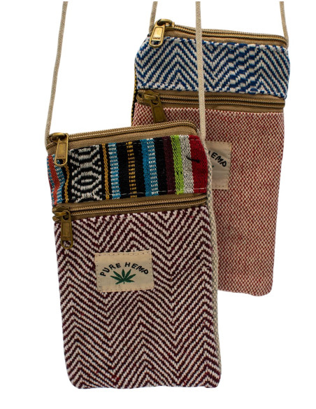 Small Hemp Crossbody Bag for Mobile Phone – Ethnic Boho Style