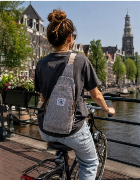 Mochila triangular unissex de cânhamo – estilo étnico boho