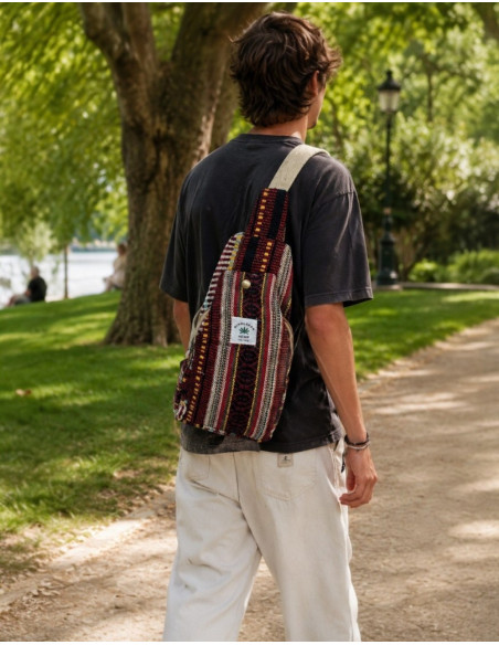 Multicolor Hemp Triangular Backpack – Unisex Handmade Boho
