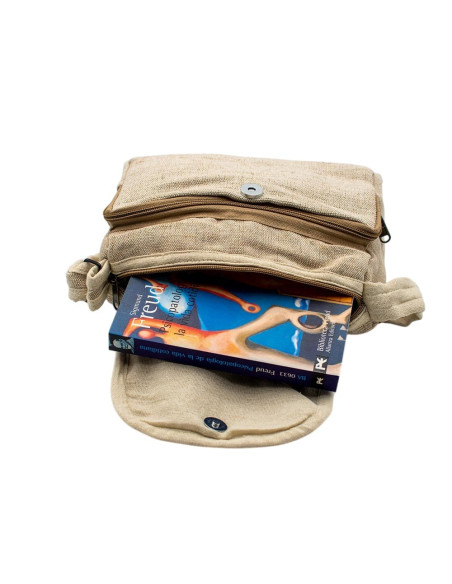 Bone-Colored Hemp Crossbody Bag – Boho Ethnic Bag with Flap