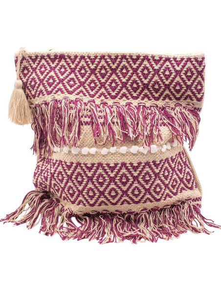 Borsa boho fatta a mano con frange e pon-pon – Stile etnico indiano