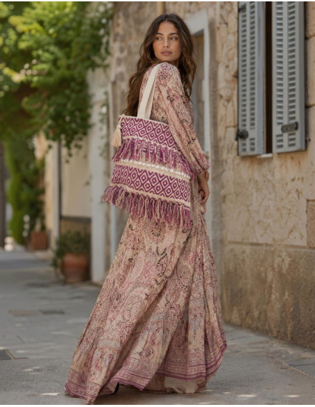Sac bohème fait main avec franges et pompons – Style ethnique indien