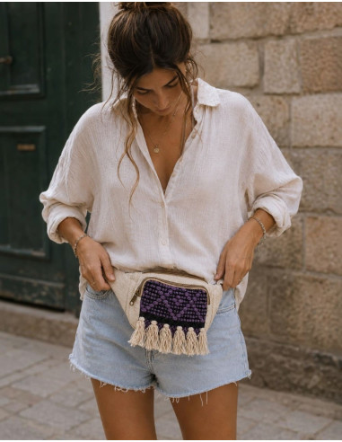 Handgefertigte Boho-Bauchtasche mit Fransen und...