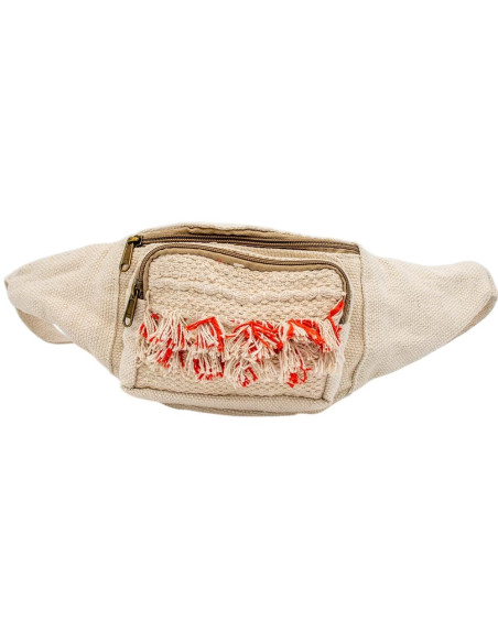 Handgefertigte Boho-Bauchtasche mit Fransen und Bommeln