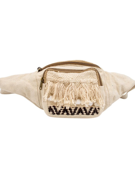 Handgefertigte Boho-Bauchtasche mit Fransen und Bommeln