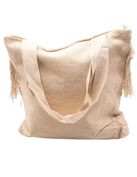 Borsa boho beige con frange e pon-pon – Kimago Indian Handicraft