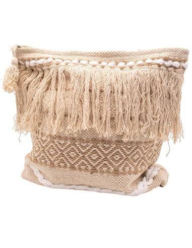 Sac beige bohème à franges et pompons –...